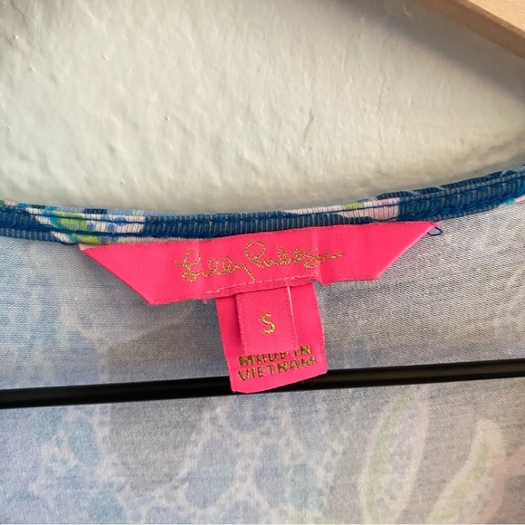 Lilly Pulitzer Kessler  Blue‎ Floral Dress wrap dress puff sleeve - Picture 4 of 7